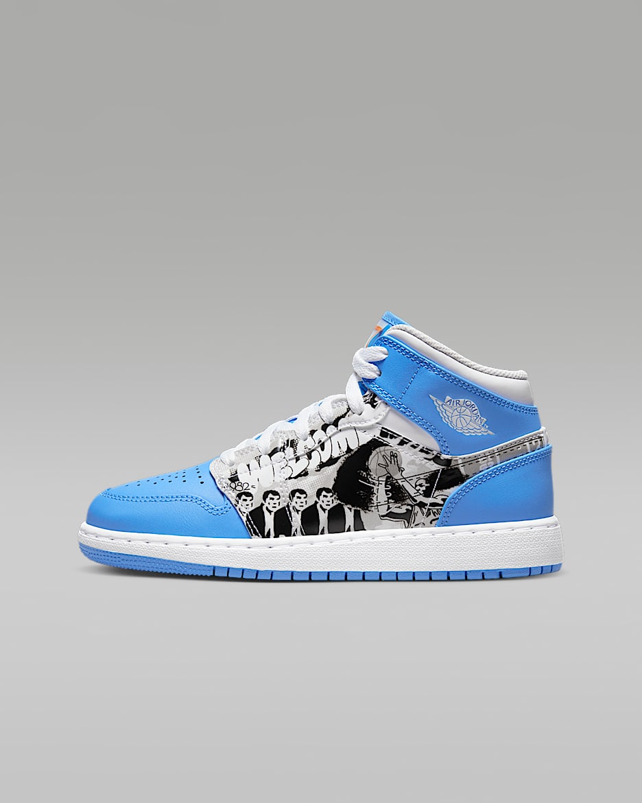 Air Jordan 1 Mid SS (GS) 大童运动童鞋 - 白色/海星橙/大学蓝
