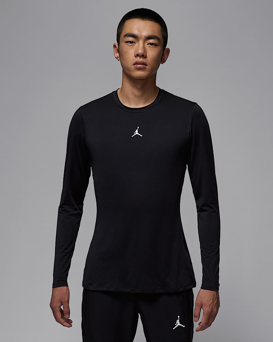 Jordan Sport Dri-FIT 男子防晒速干长袖紧身运动上衣 - 黑/白色