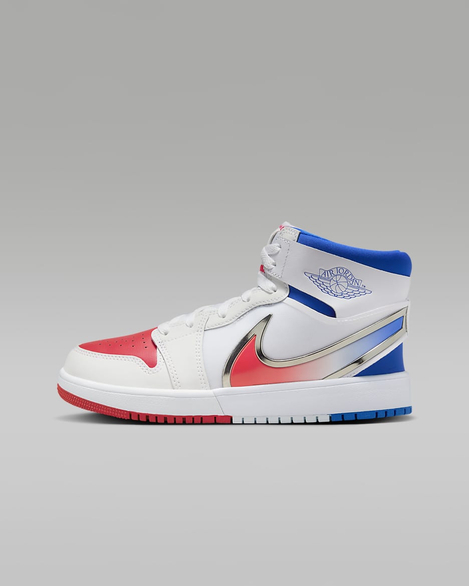 Jordan 1 Mid RM EasyOn 大童运动鞋 - 白色/赛车蓝/迷人红