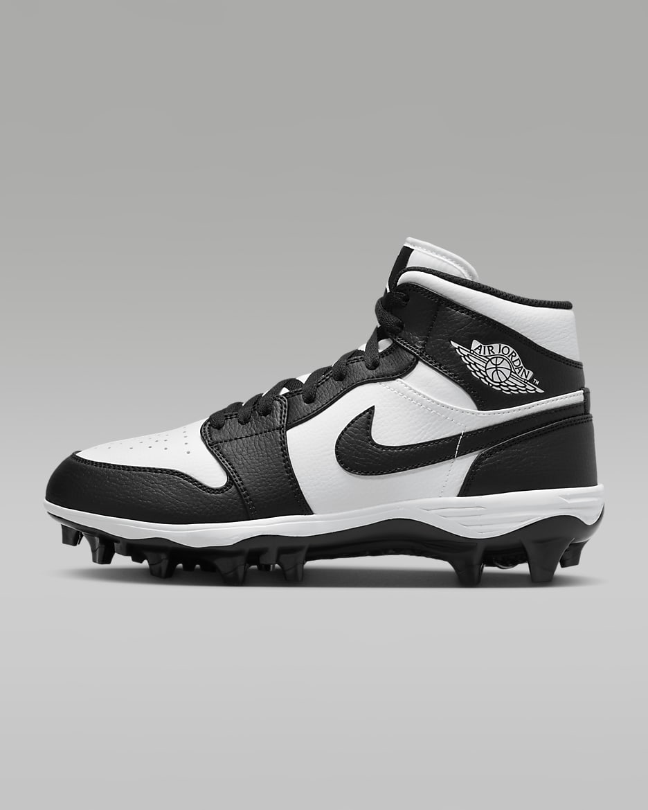 Jordan 1 Mid TD 男子橄榄球鞋 - 白色/黑/黑
