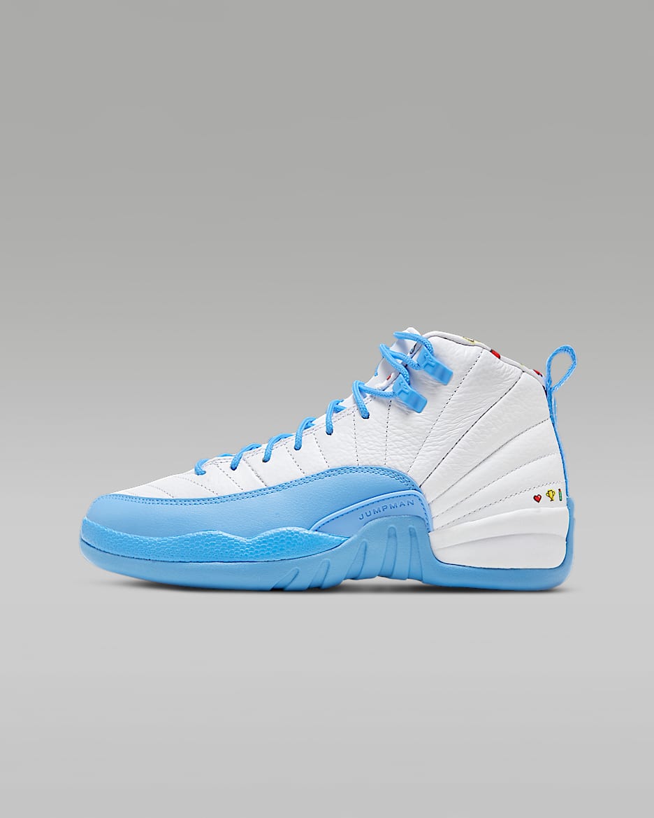Air Jordan 12 Retro (GS) 复刻大童运动童鞋 - 白色/亮眼柠檬黄/明亮硫黄色/大学蓝