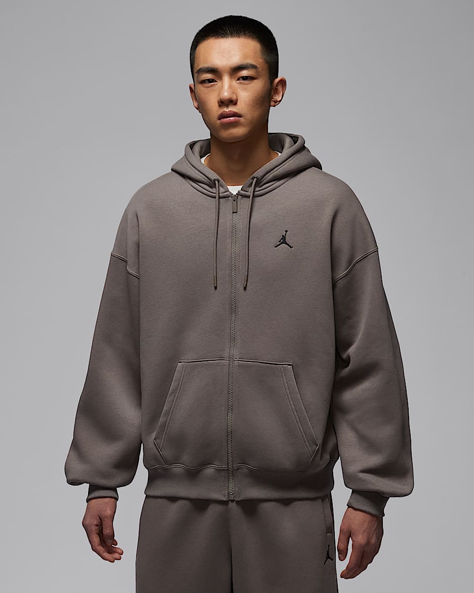 Jordan Brooklyn Fleece 男子 Oversize 风全长拉链开襟加绒连帽衫 - 橄榄灰/黑