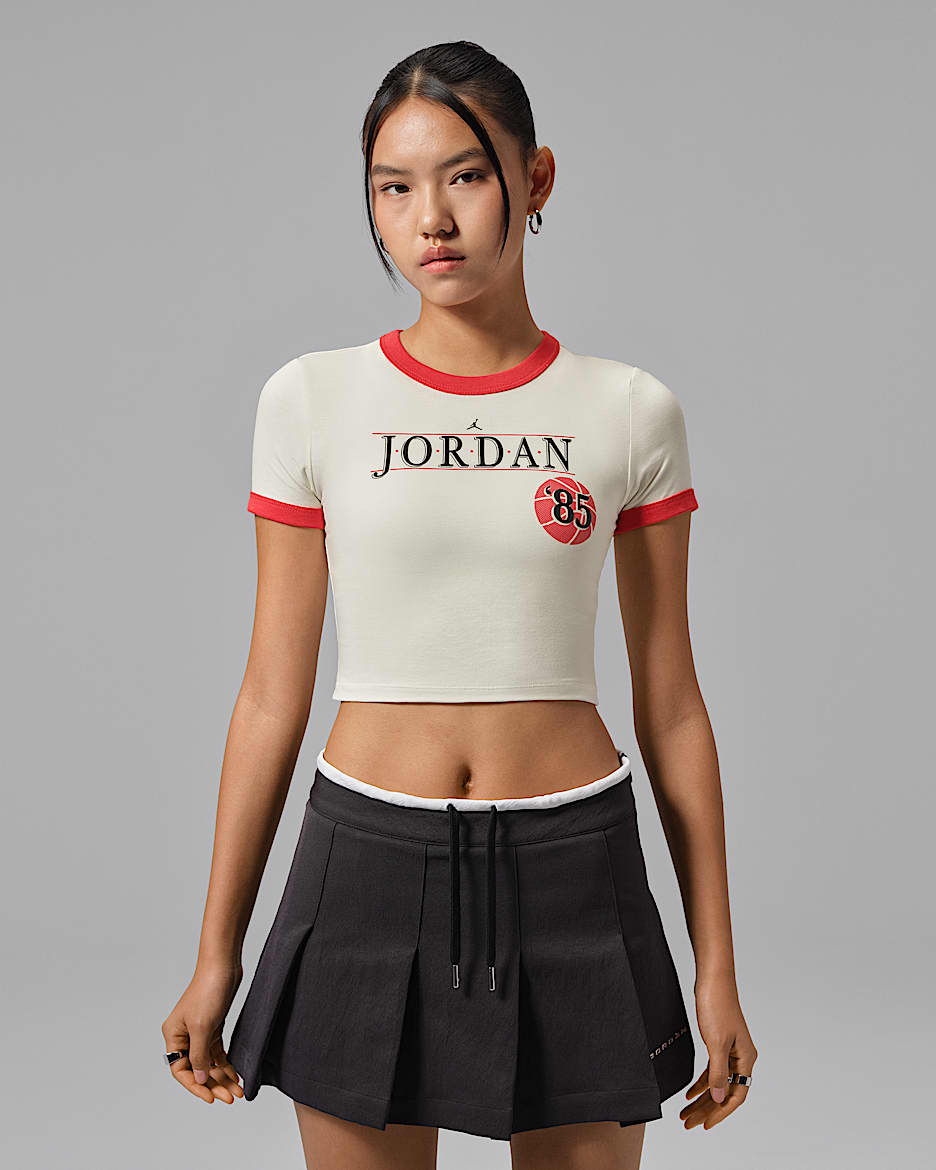 Jordan 女子短袖T恤 - 帆白/小径红