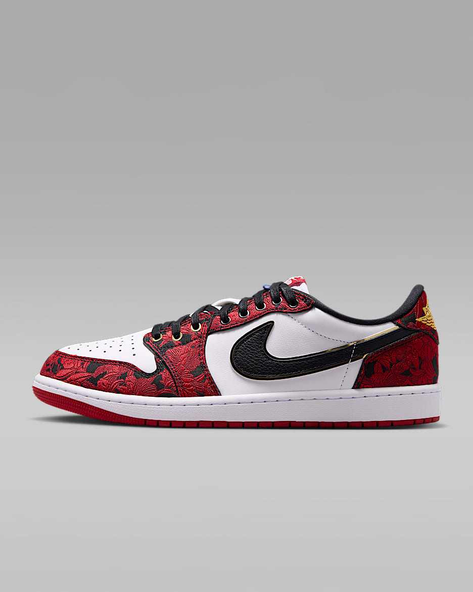 Air Jordan 1 Retro Low OG 复刻男子运动鞋 - 黑/山峰白/激光紫红/校园红