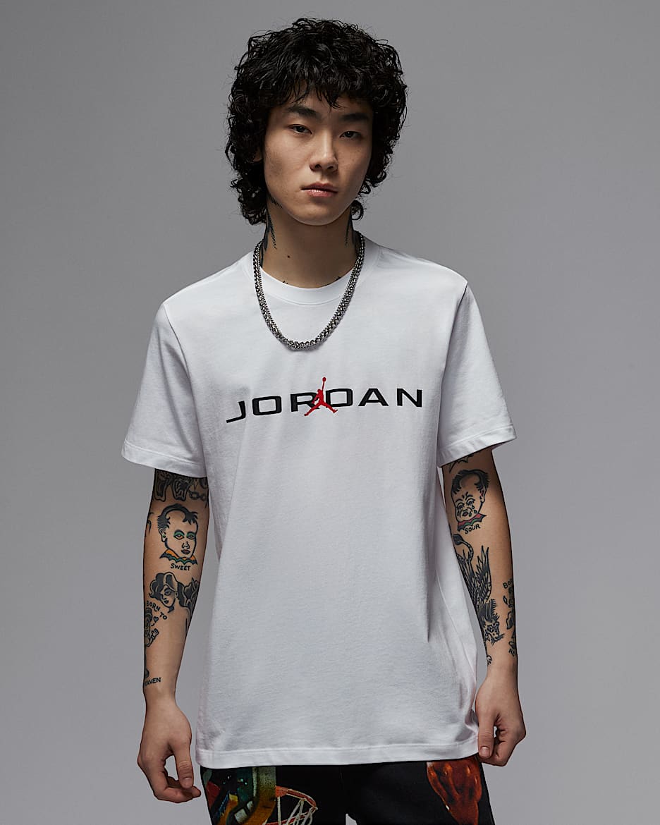 Jordan Air 男子T恤 - 白色/黑/健身红