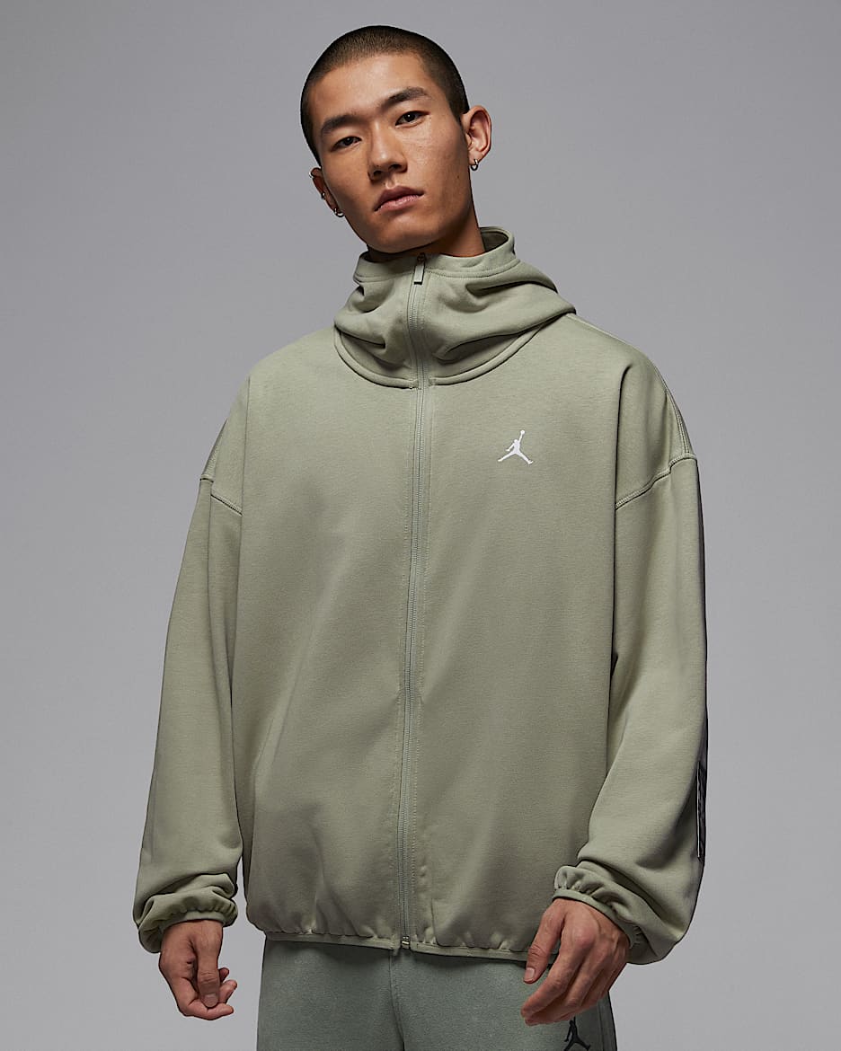 Jordan Brooklyn Hike Mike 男子全长拉链开襟连帽衫 - 雾杉木绿/亮黄/金属银