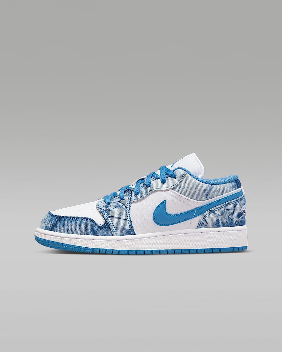 Air Jordan 1 Low 大童运动鞋 - 白色/白色/荷兰蓝