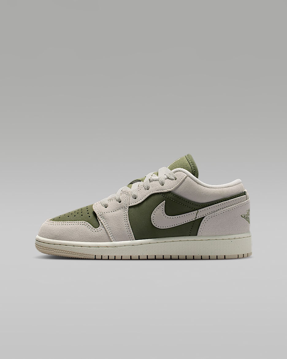 Air Jordan 1 Low SE 大童运动鞋 - 中橄榄绿/帆白/浅土褐