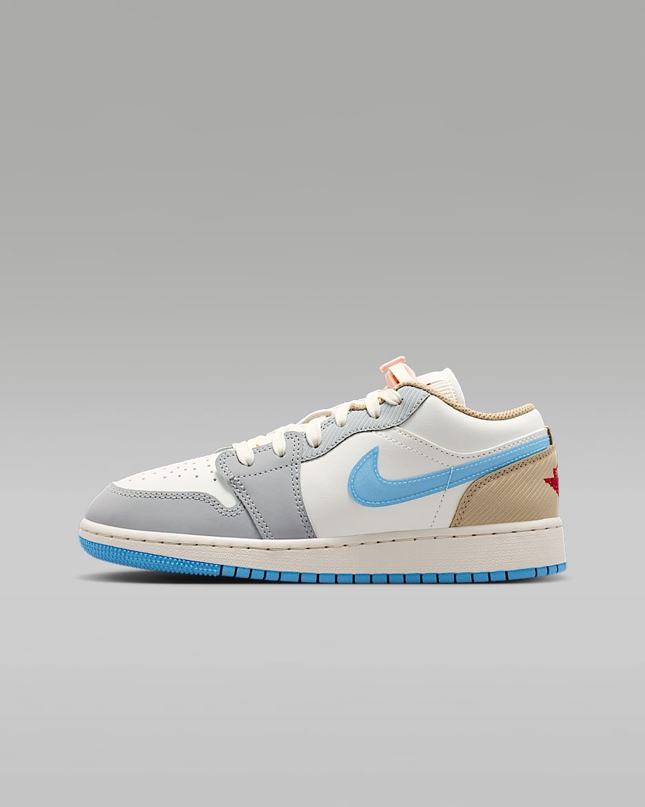 Air Jordan 1 Low 大童运动鞋 - 帆白/粉白/浅烟灰/足球蓝
