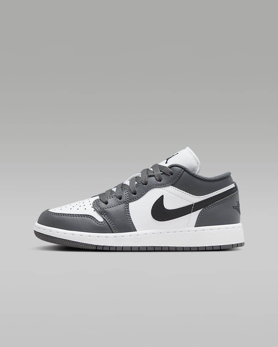 Air Jordan 1 Low 大童运动鞋 - 白色/铁灰/黑