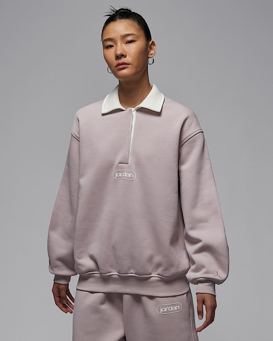 Jordan Flight Fleece 女子加绒橄榄球上衣 - 微粒玫瑰红/帆白/微粒玫瑰红