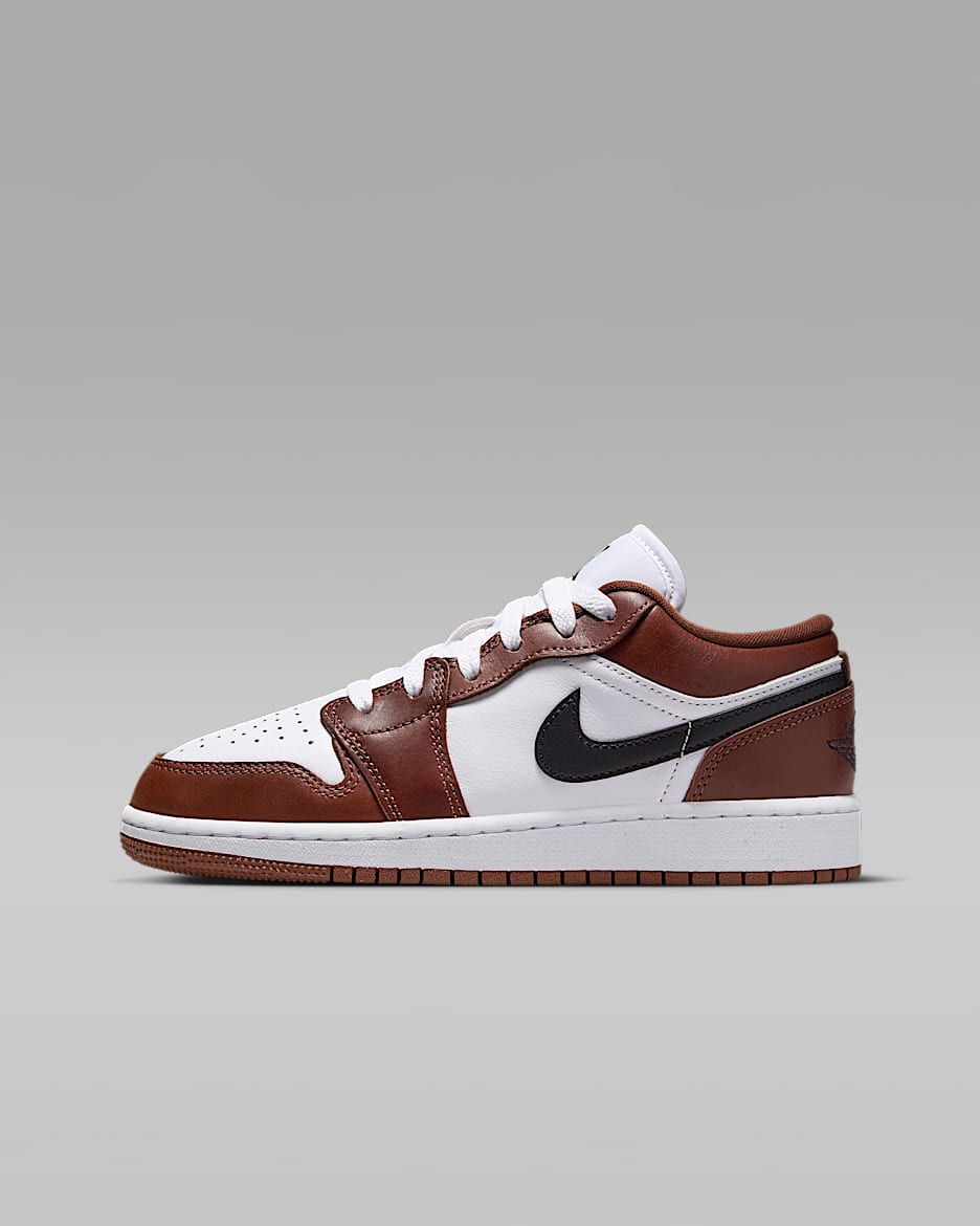 Air Jordan 1 Low SE 大童运动鞋 - 白色/小马棕/黑