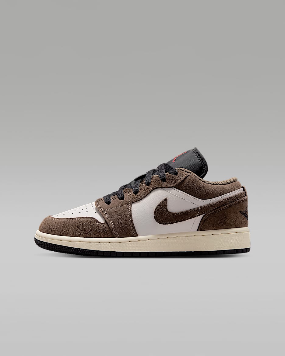 Air Jordan 1 Low 大童运动鞋 - 淡褐色/幻影灰白/帆白/黑