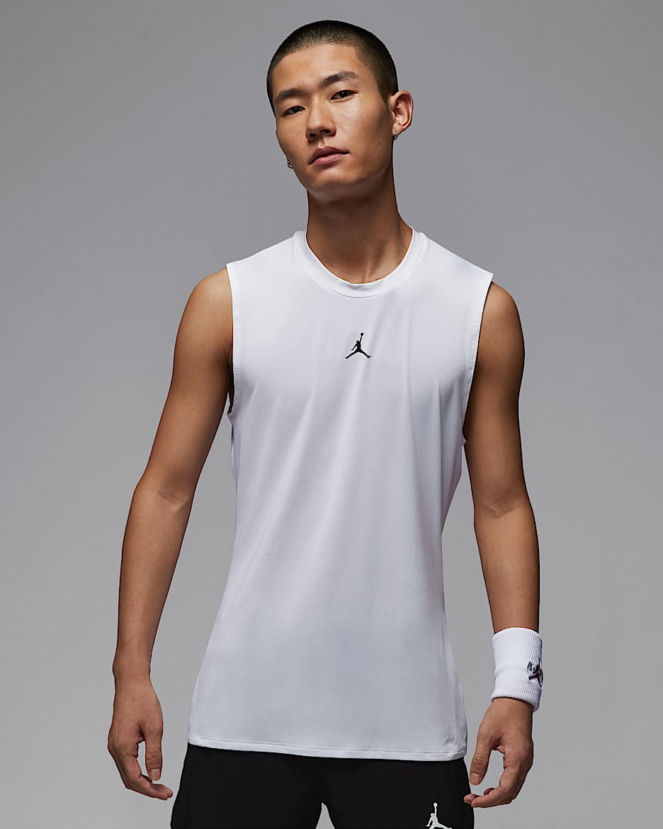 Jordan Sport Dri-FIT 男子速干无袖紧身运动背心 - 白色/黑