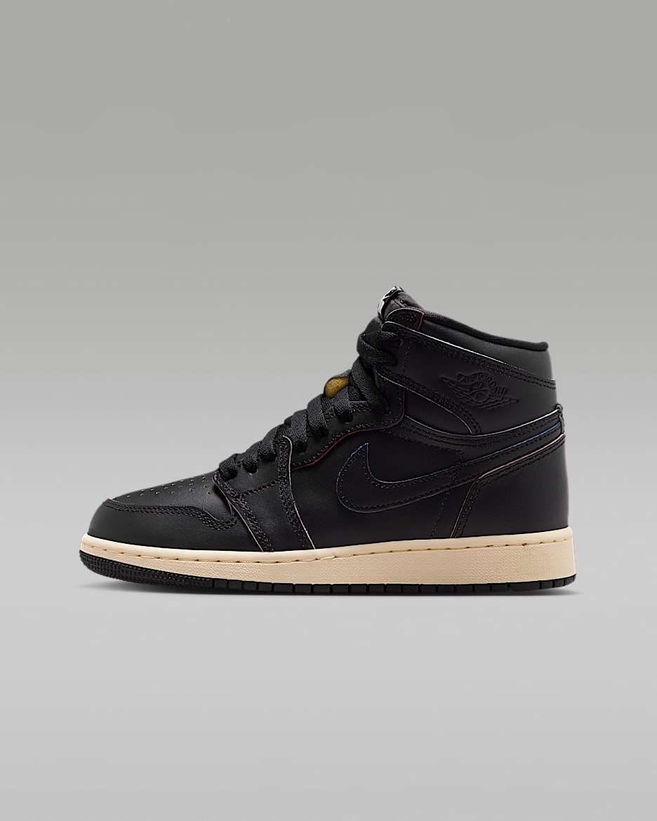 Air Jordan 1 High OG "Black and Muslin" 大童运动鞋 - 黑/棉布白/黑