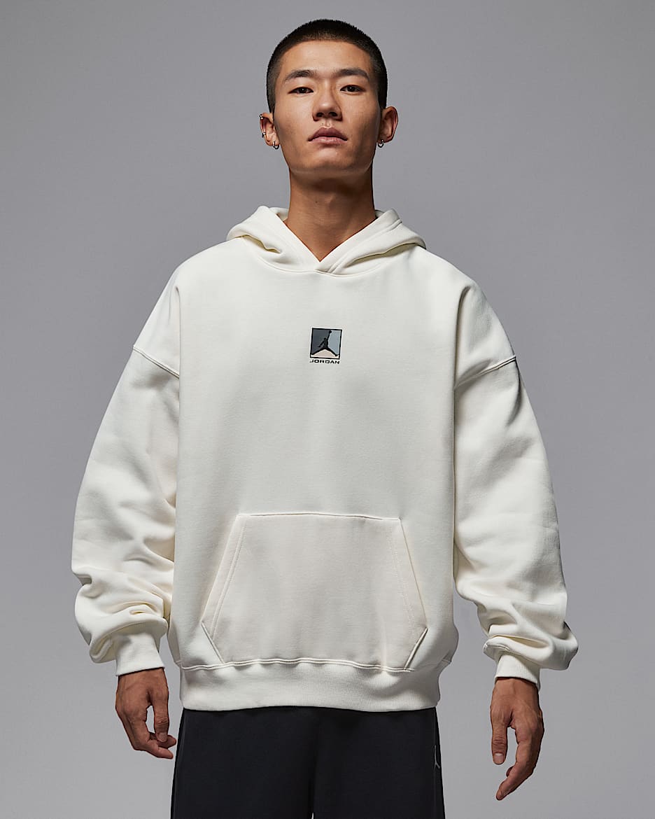 Jordan Brooklyn Fleece 男子加绒图案套头连帽衫 - 帆白/黑