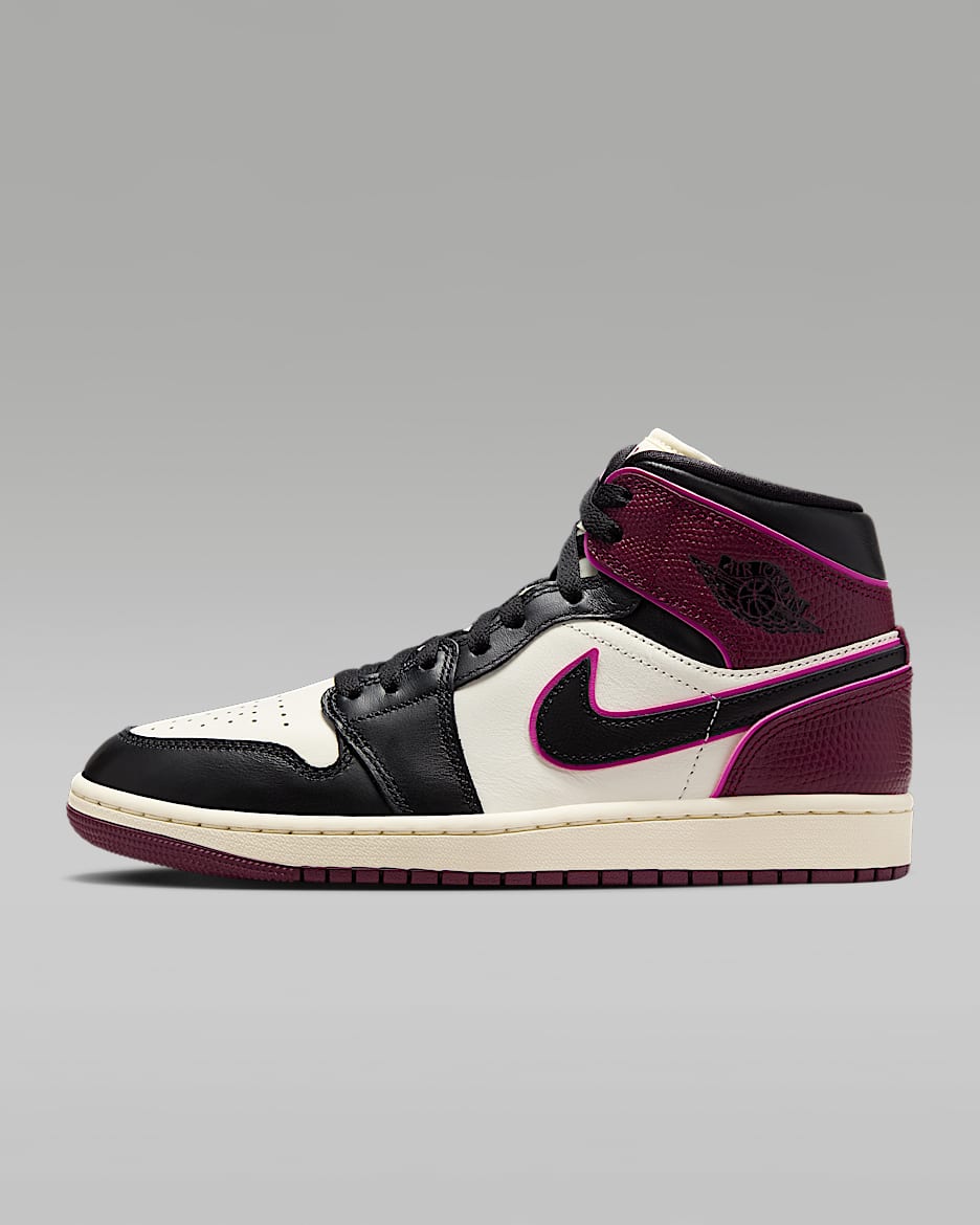 Air Jordan 1 Mid SE 女子运动鞋 - 帆白/活力粉/波尔多酒红色/黑