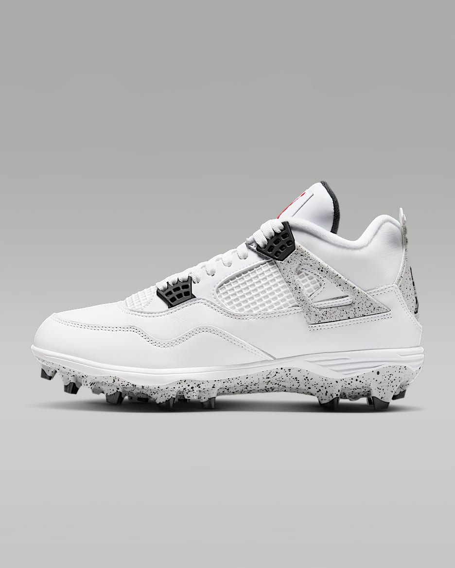 Jordan 4 Retro TD 男子橄榄球鞋 - 白色/黑/科技灰/火焰红