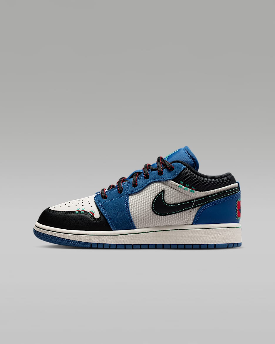 Air Jordan 1 Low SE 大童运动鞋 - 纯蓝/大学红/运动绿/黑
