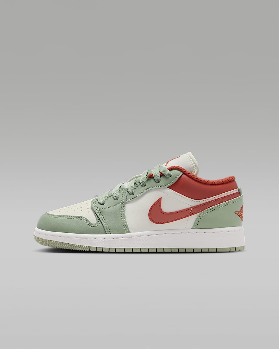 Air Jordan 1 Low 大童运动鞋 - 帆白/山峰白/石红/地平线绿