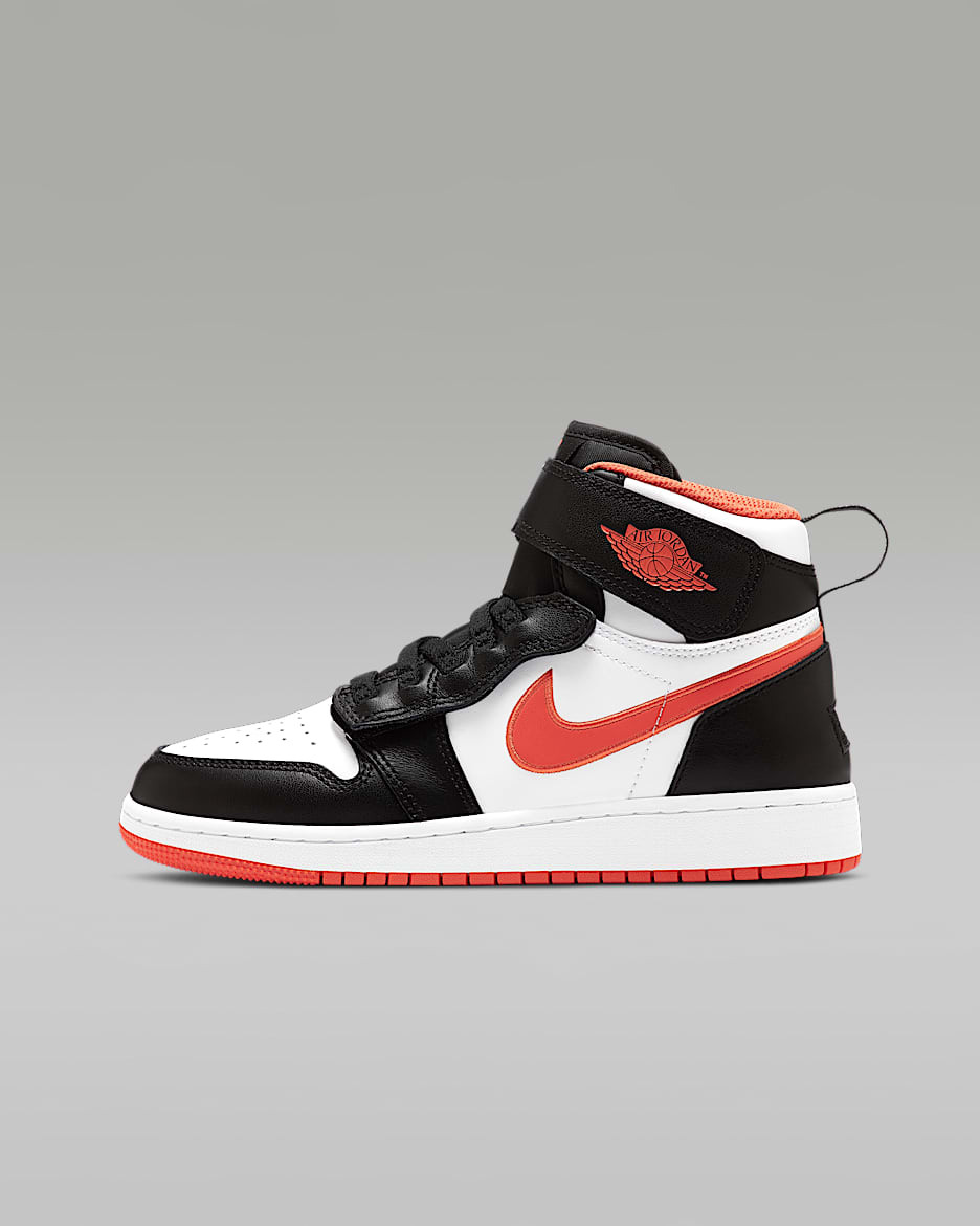 Air Jordan 1 HI FlyEase (GS) 大童运动童鞋 - 黑/白色/草皮橙