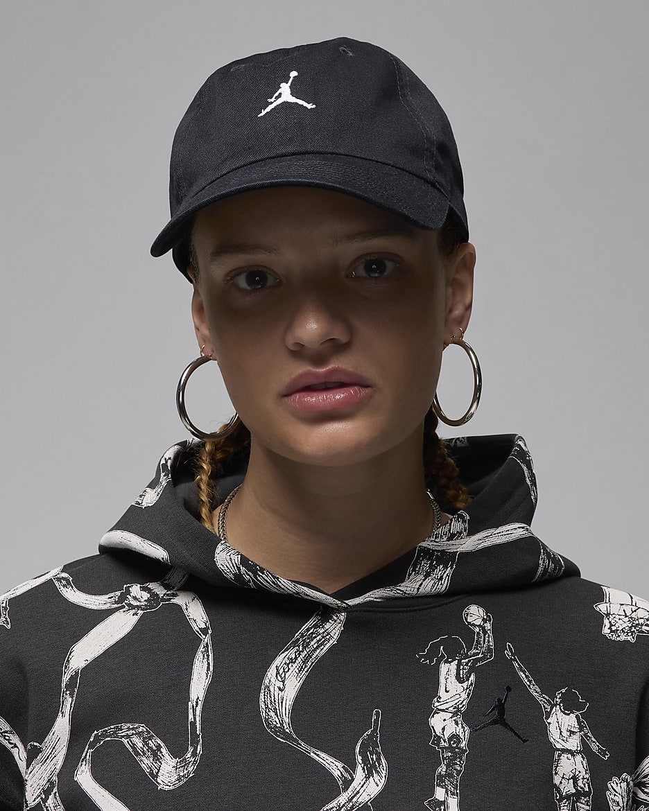 Jordan Club 软顶弧形帽檐运动帽 - 黑/白色