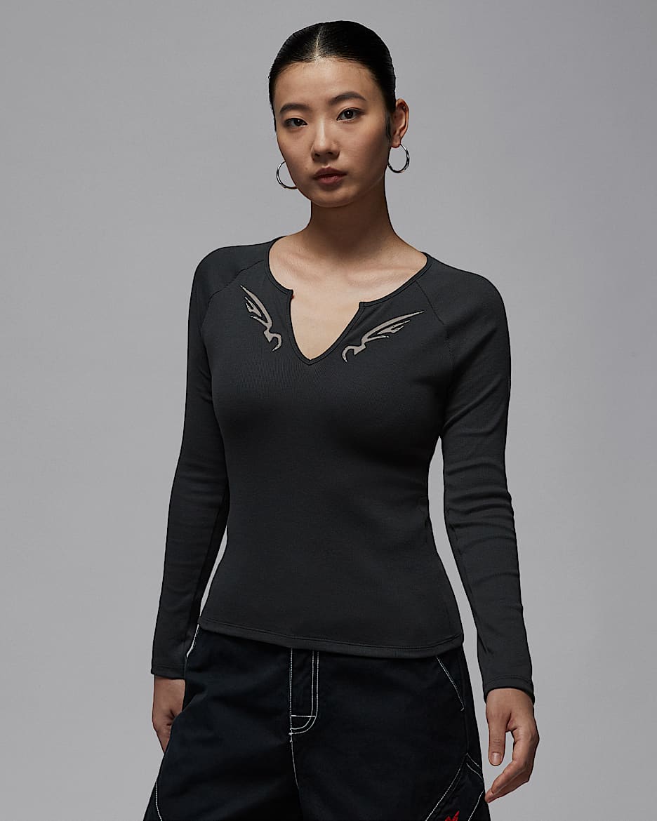 Jordan 女子长袖针织上衣 - 灰黑