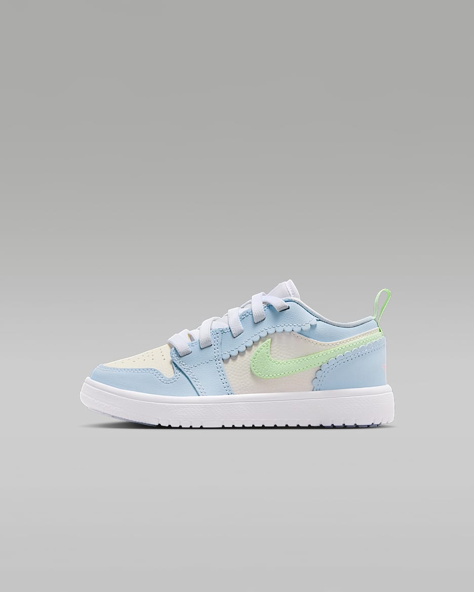 Jordan 1 Low Alt SE 幼童运动鞋 - 半蓝/帆白/白色/蒸气绿