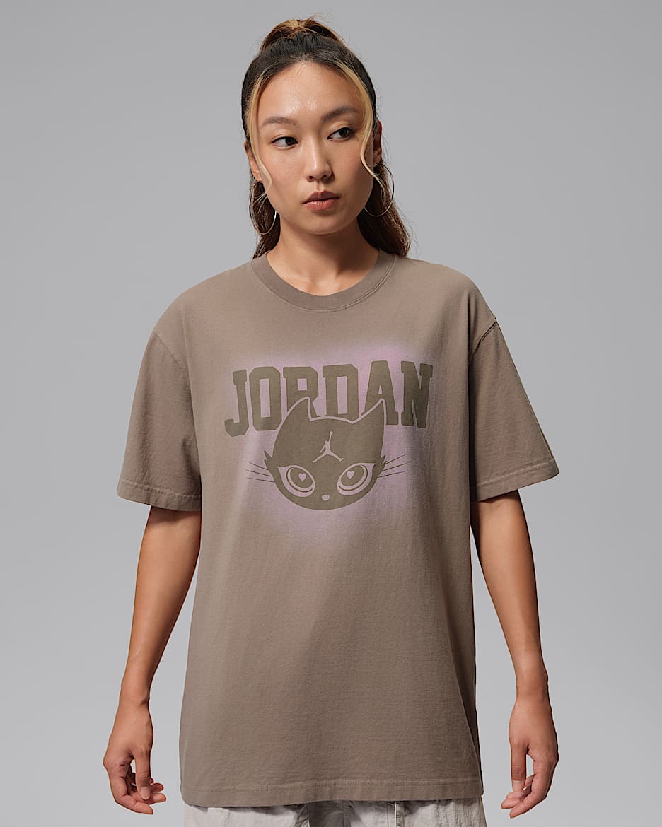 Jordan 女子 Oversize 风印花短袖T恤 - 貂棕