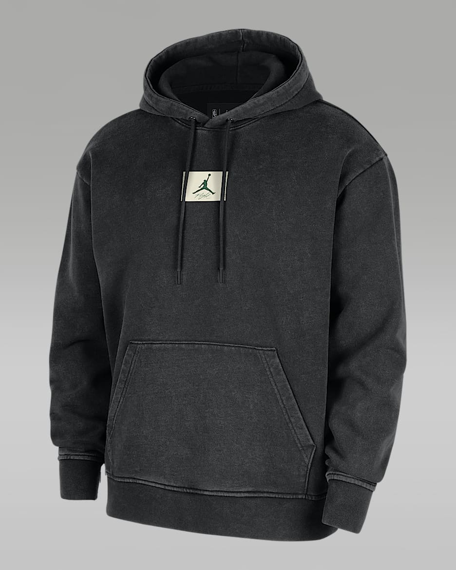 波士顿凯尔特人队 Jordan Flight 男子薄绒套头连帽衫 - 黑/苜蓿绿