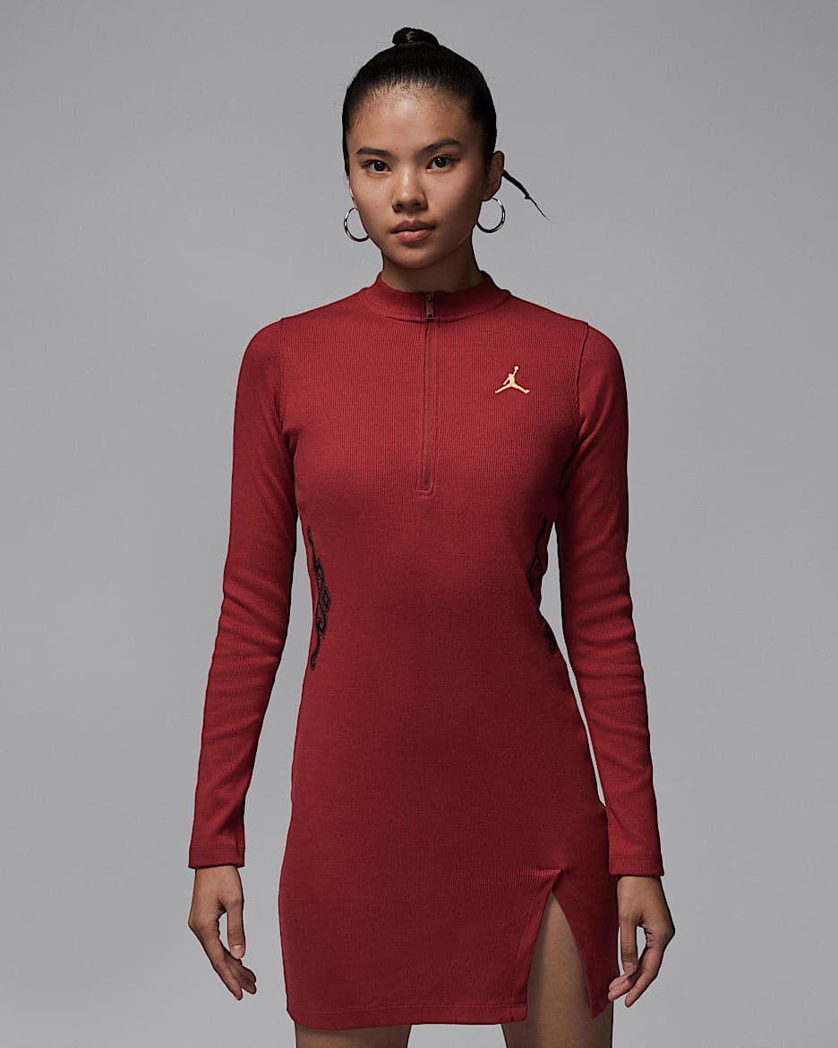Jordan 新年系列女子长袖针织连衣裙 - 深队红