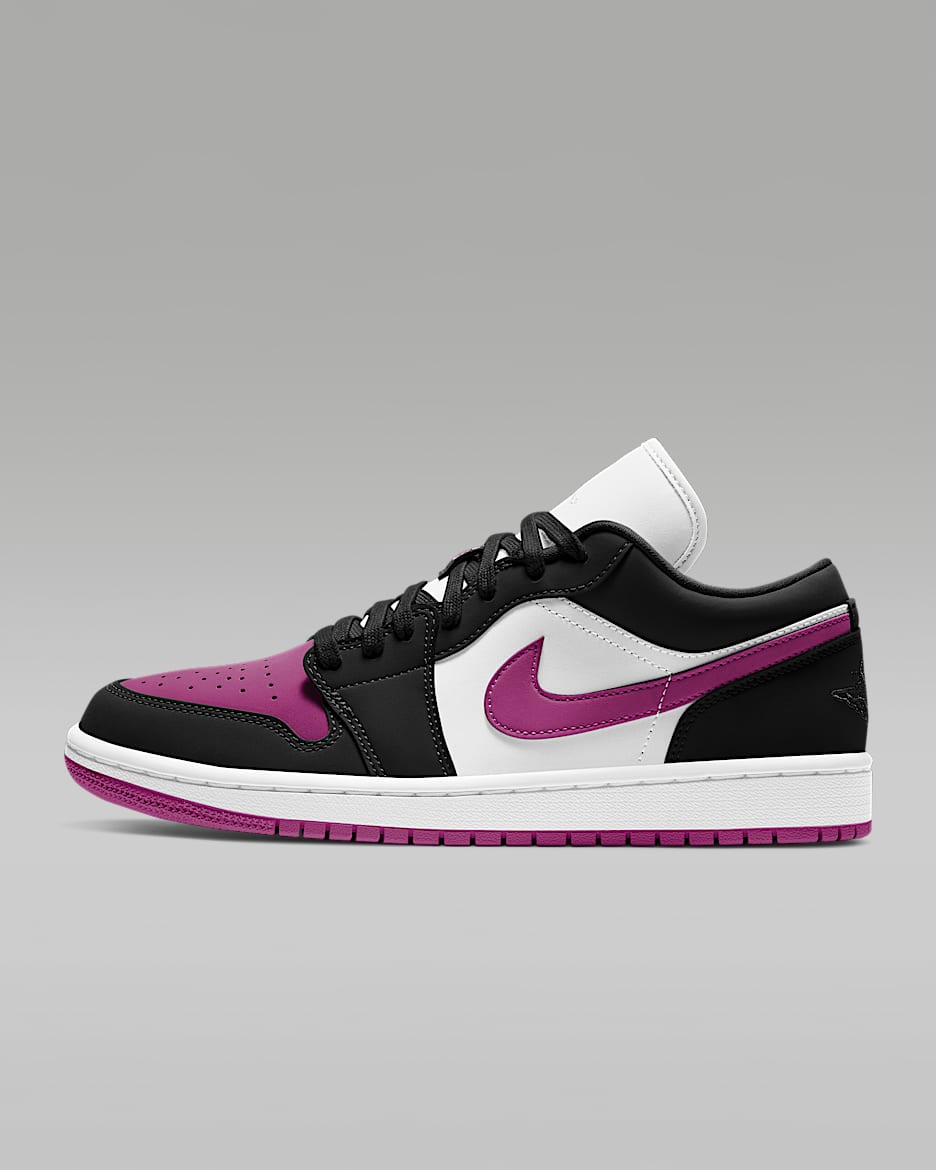 Air Jordan 1 Low 女子复古运动鞋刺绣板鞋 - 黑/白色/仙人掌花红