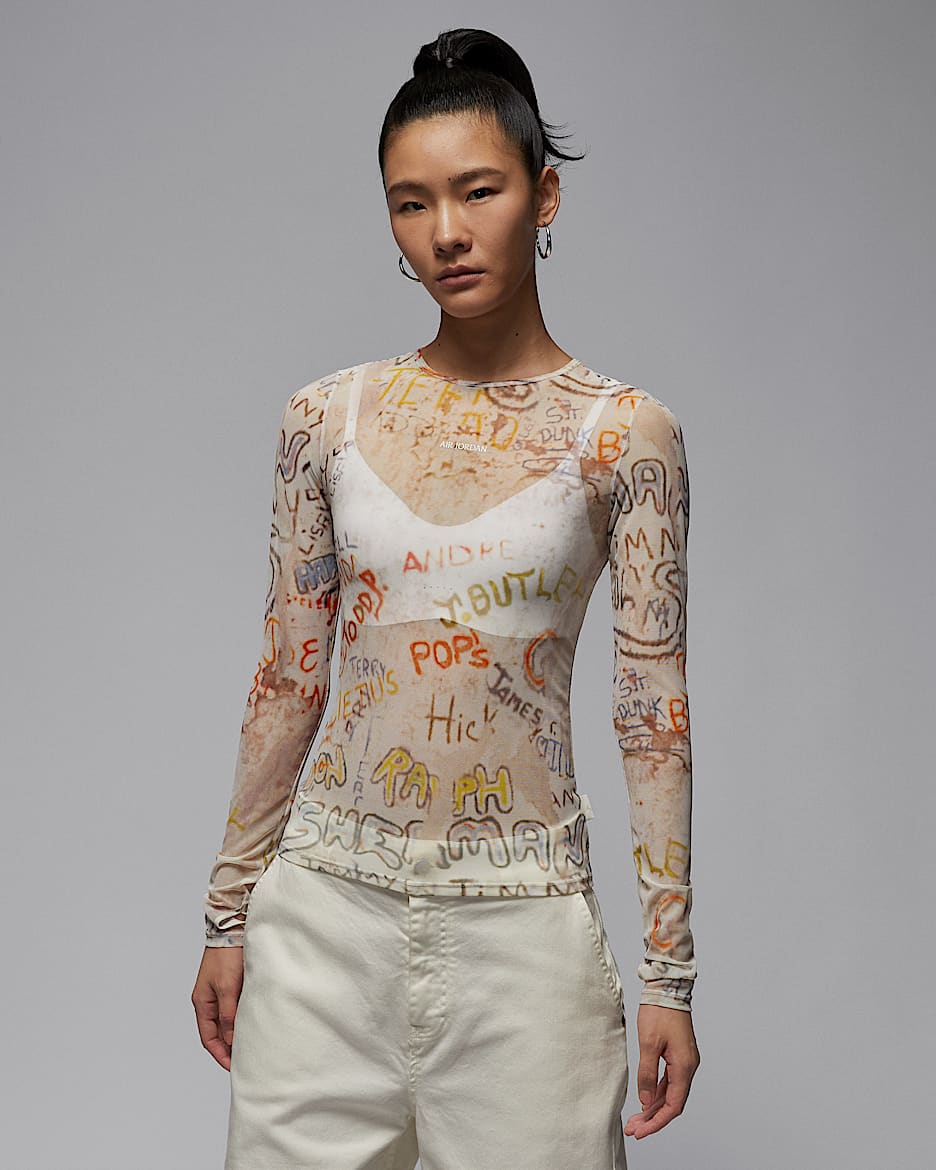 Air Jordan 女子网眼布长袖上衣 - 帆白