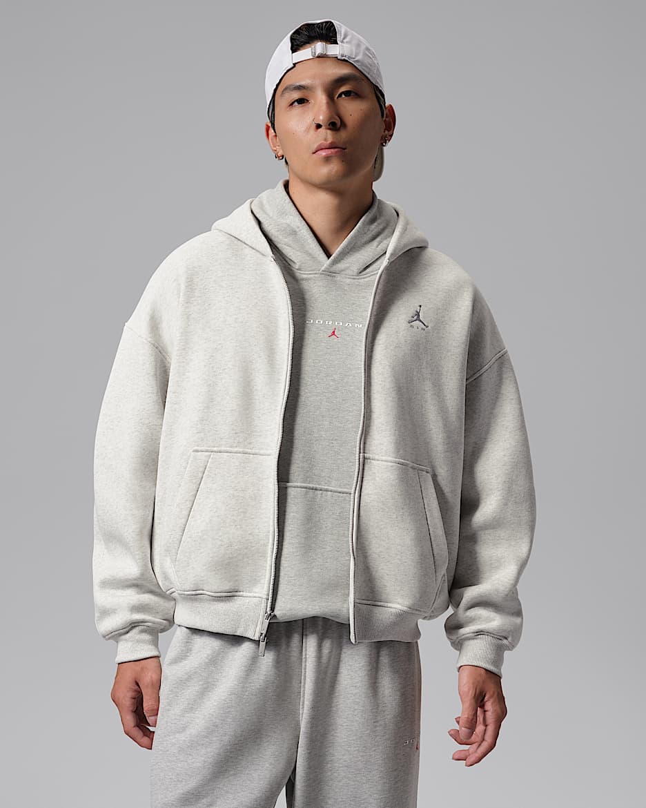 Jordan Brooklyn Fleece 男子 Oversize 风加绒全长拉链开襟连帽衫 - 浅灰/调色/尘光子色/浅烟灰