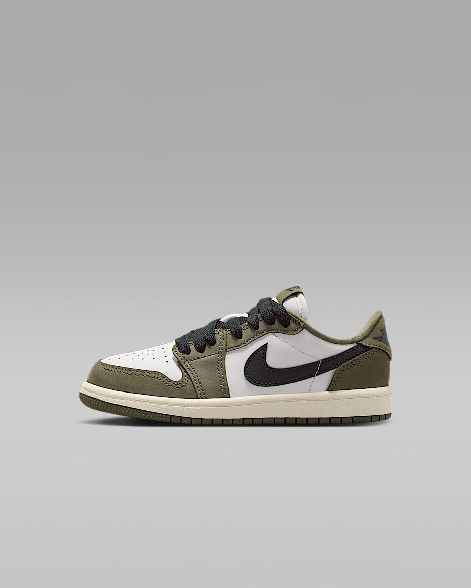 Air Jordan 1 Retro Low "Medium Olive" 复刻幼童运动鞋 - 中橄榄绿/山峰白/帆白/黑