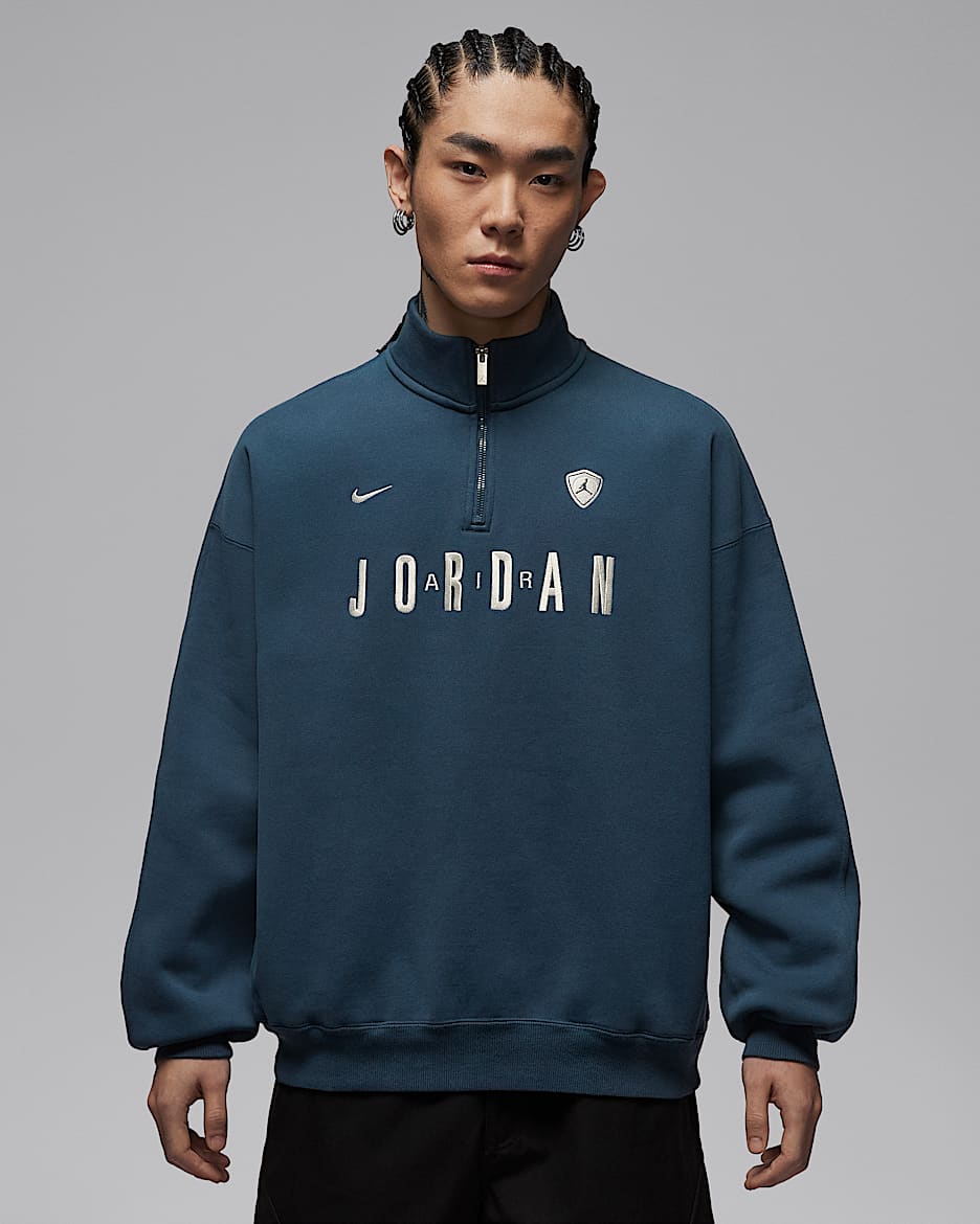 Jordan Flight 男子 1/4 拉链开襟图案加绒运动衫 - 舰队蓝/帆白