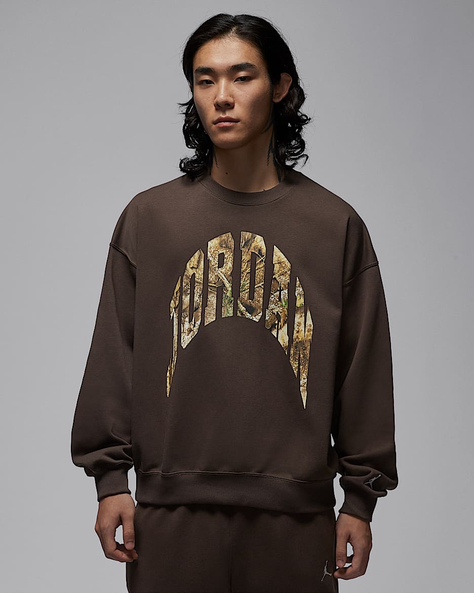 Jordan Brooklyn Realtree 男子法式毛圈圆领运动衫 - 巴洛克棕/帆白