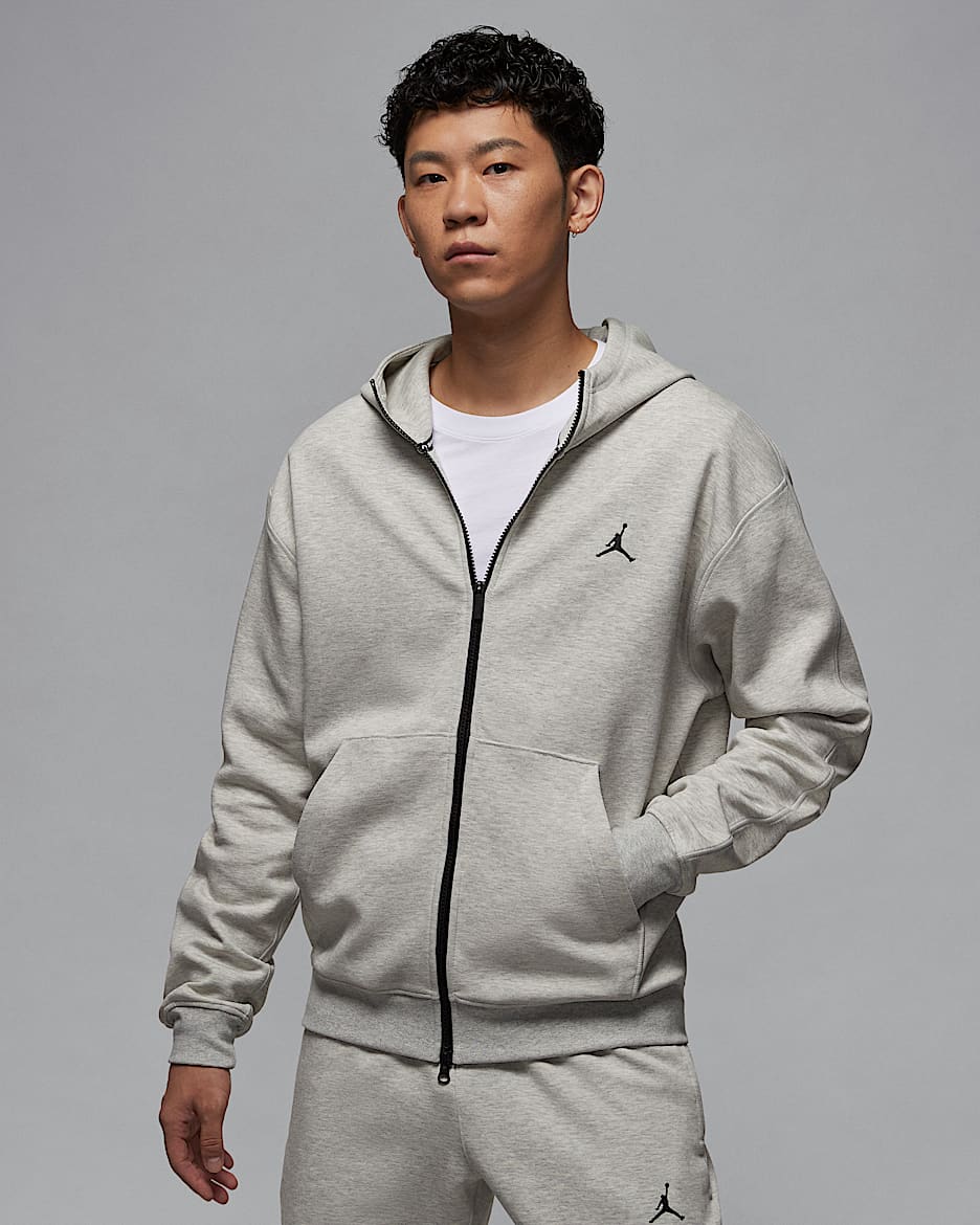 Jordan Sport Hoop Fleece Dri-FIT 男子速干全长拉链开襟篮球连帽衫 - 麻灰/黑