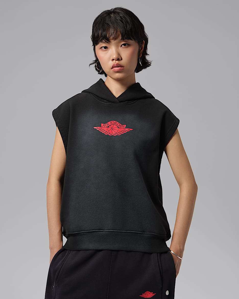 Jordan Flight Fleece 女子法式毛圈无袖连帽衫 - 黑/深宝蓝/大学红