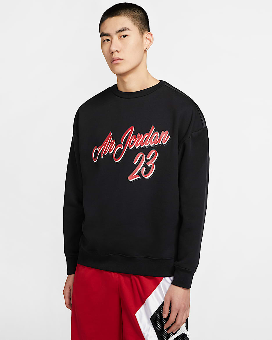 Jordan Remastered 男子起绒圆领上衣 - 黑/黑/健身红