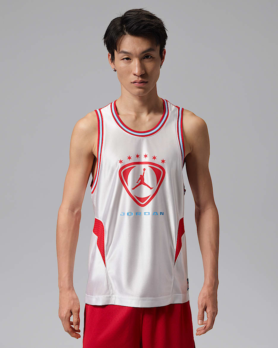 Jordan Brooklyn 男子无袖球衣 - 白色/大学红/大学红