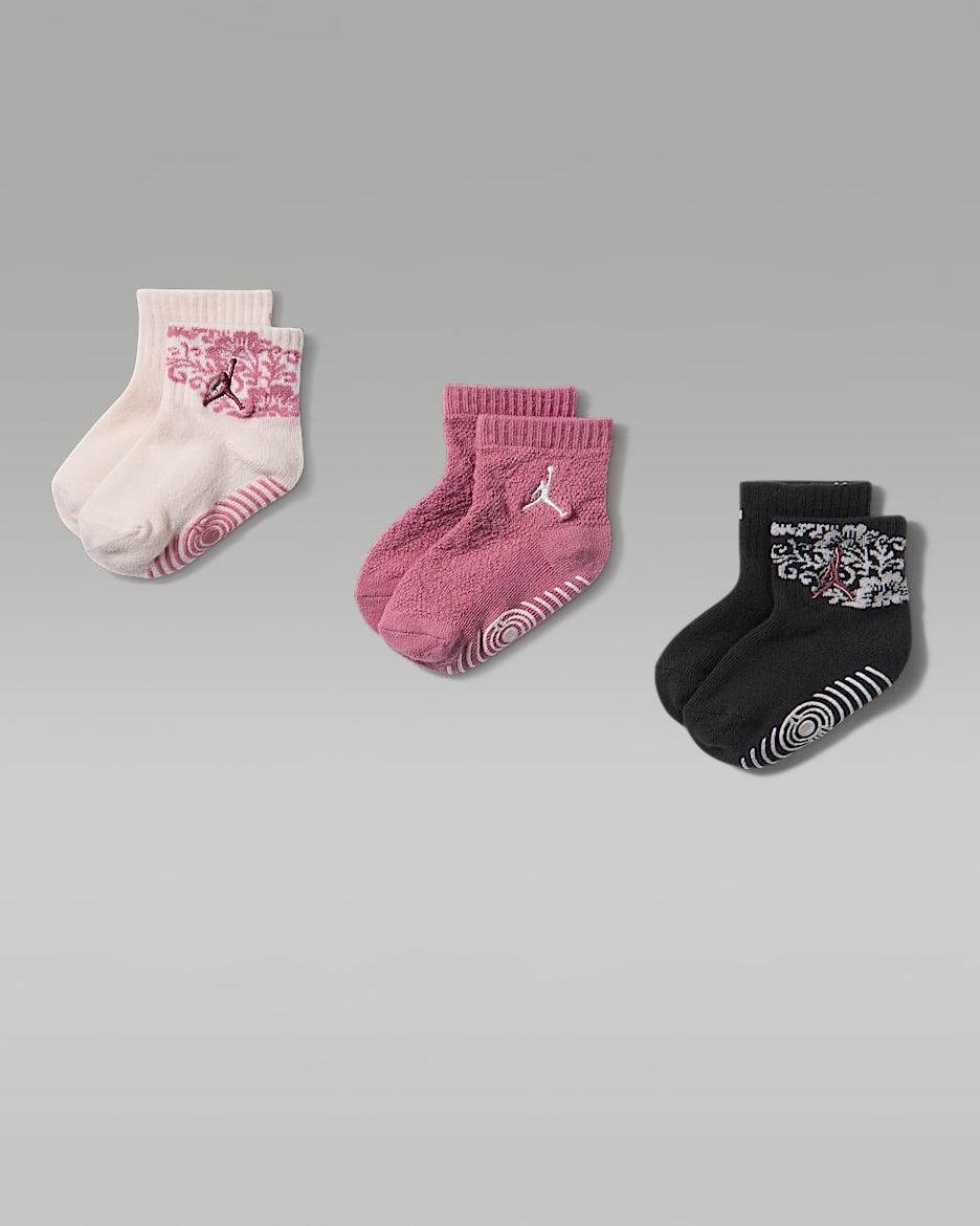 Jordan Floral Lace Quarter 婴童运动短袜(3 双) - 粉白