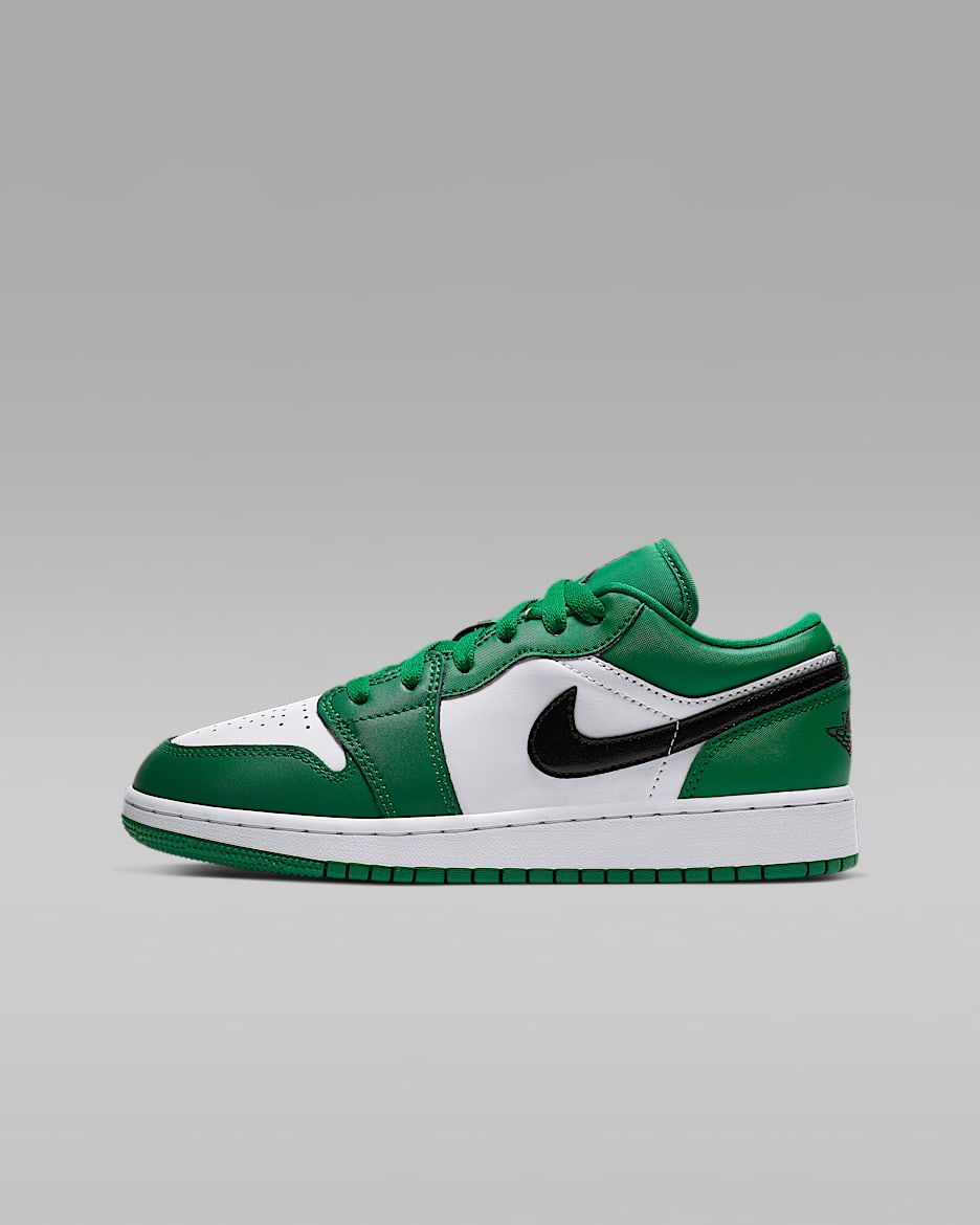 Air Jordan 1 Low 大童运动鞋 - 松绿/白色/黑