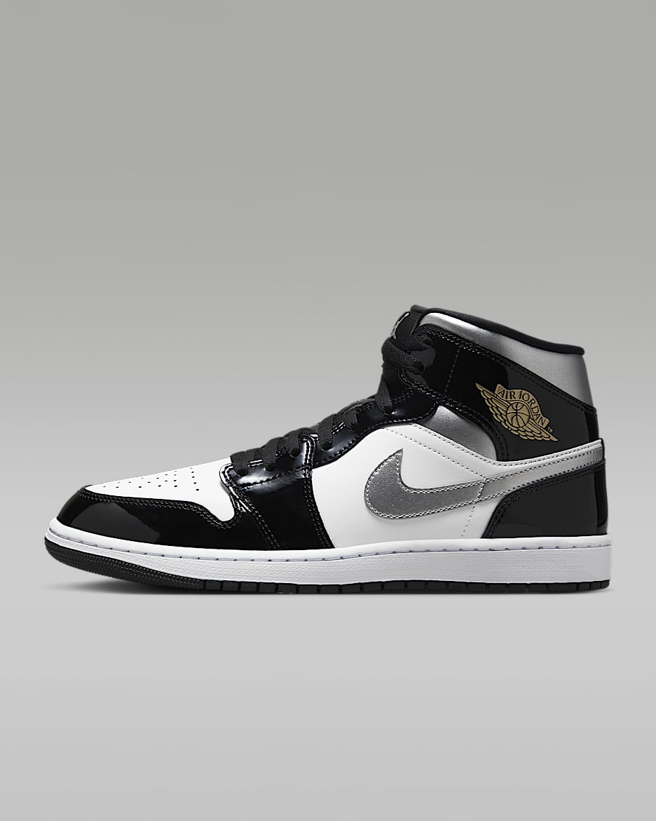 Air Jordan 1 Mid SE 金属未来感男子运动鞋 - 黑/白色/金属色/金属银