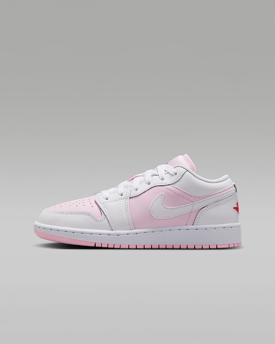 Air Jordan 1 Low 大童运动鞋 - 泡沫粉/火焰红/白色