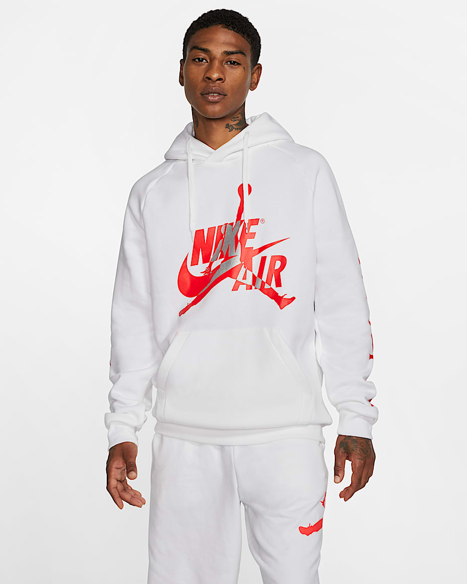 Jordan Jumpman Classics 男子起绒套头连帽衫 - 白色/红外线红 23/金属银/红外线红 23