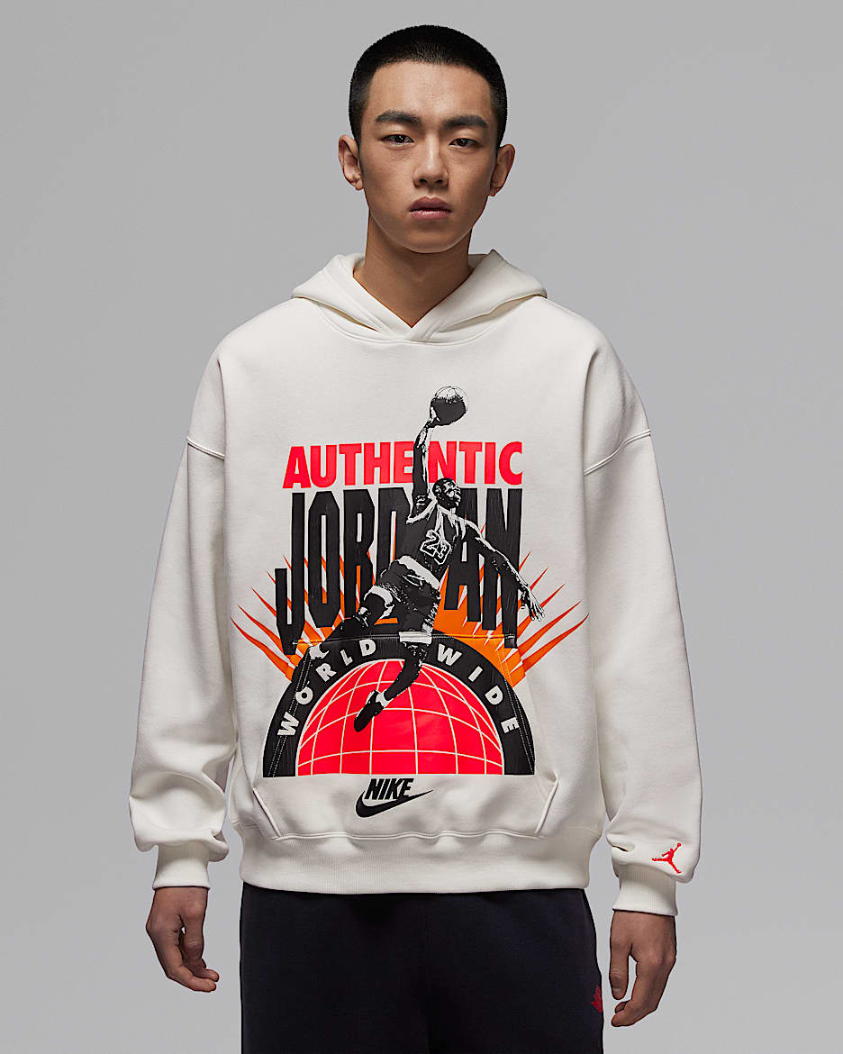 Jordan Brooklyn Fleece 男子加绒套头连帽衫 - 帆白/红外线红 23