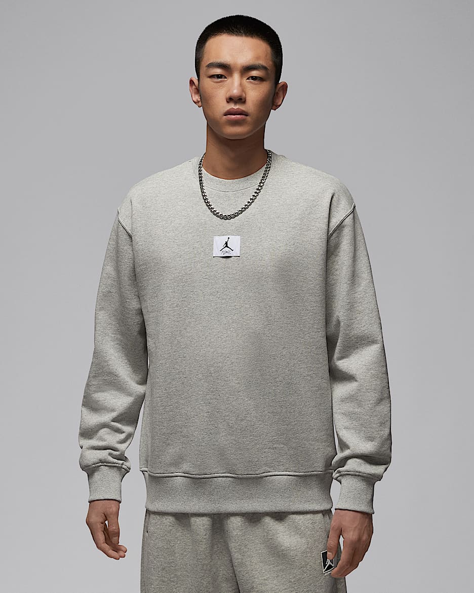 Jordan Flight Fleece 男子薄绒圆领运动衫 - 麻灰/黑