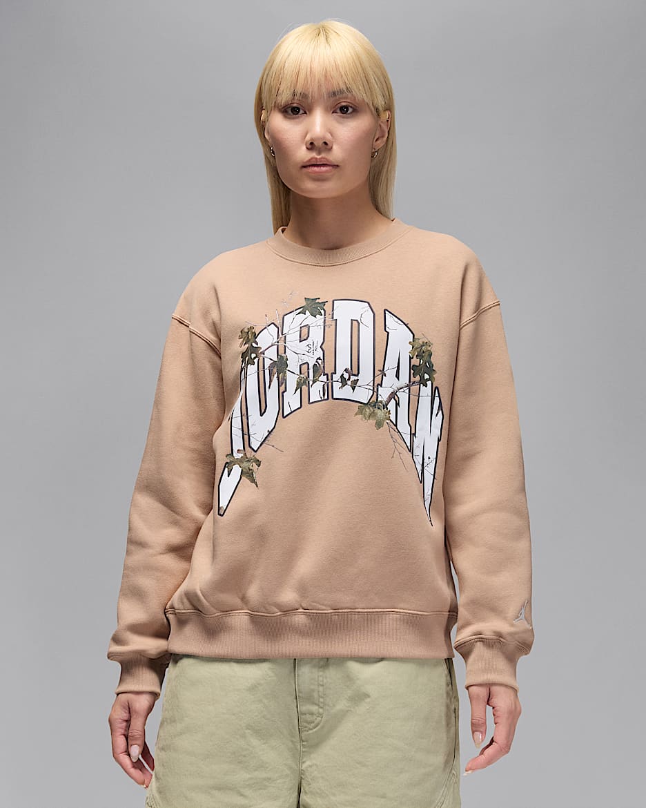 Jordan Brooklyn Fleece Realtree 女子加绒圆领运动衫 - 麻黄/帆白