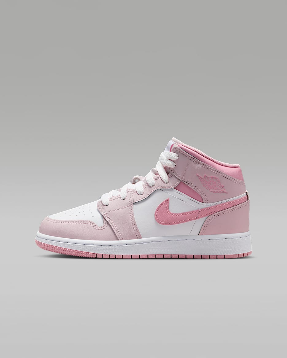 Air Jordan 1 Mid 大童运动鞋 - 珍珠粉/白色/中柔粉